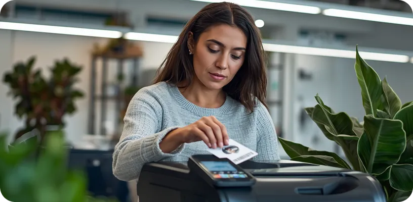 Documents only print at authenticated devices. Badge, PIN, or mobile authentication.